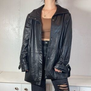 Vintage 80s Black Genuine Leather Lambskin Zip Up Jacket